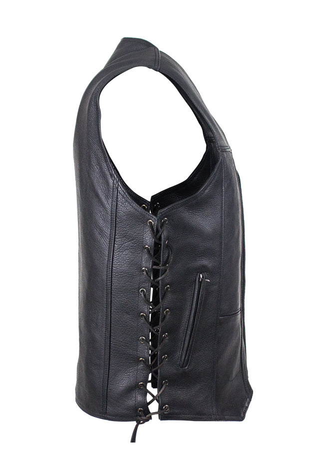 Mens Plain Leather Vest With Gun Pocket