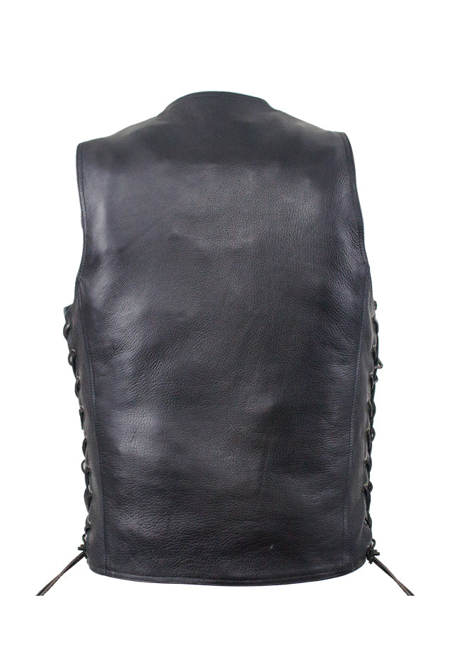 Mens Plain Leather Vest With Gun Pocket