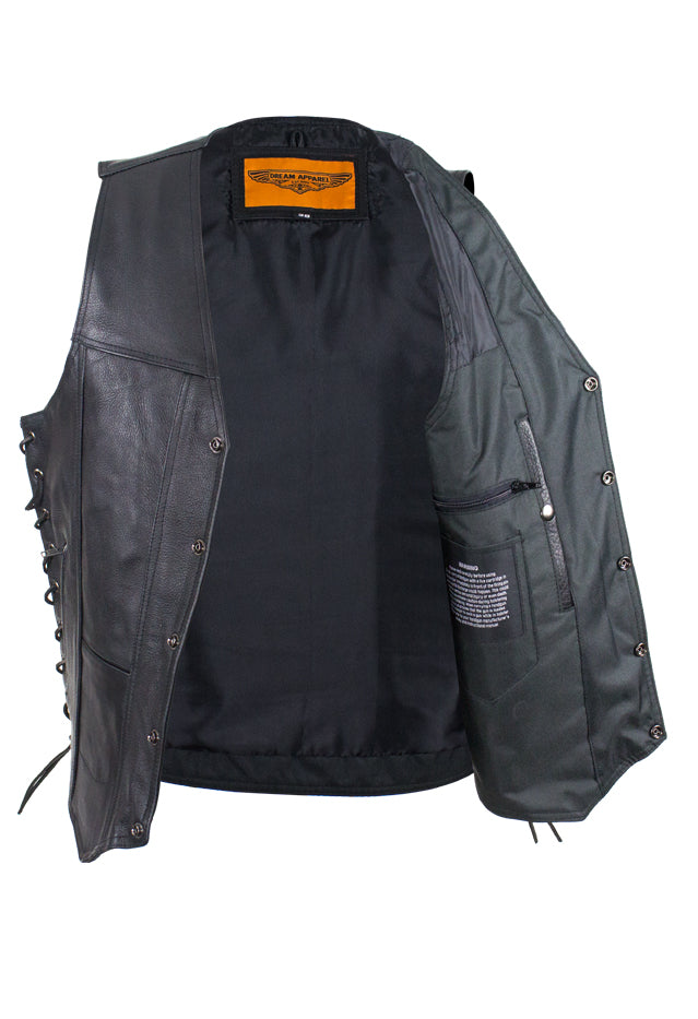 Mens Plain Leather Vest With Gun Pocket