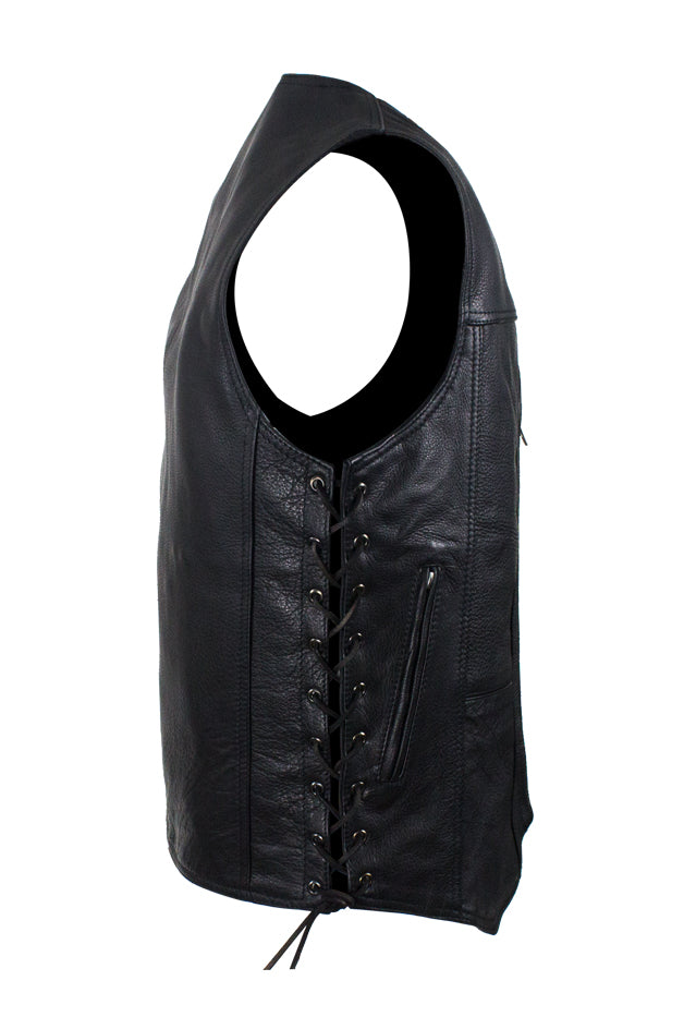 Mens Plain Leather Vest With Zipper Front