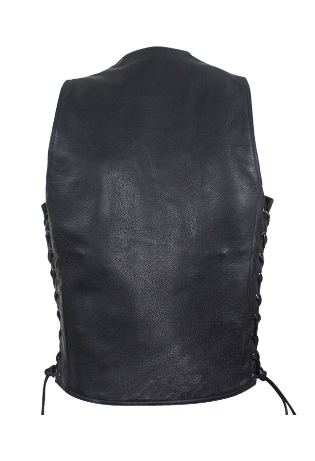 Mens Plain Leather Vest With Zipper Front