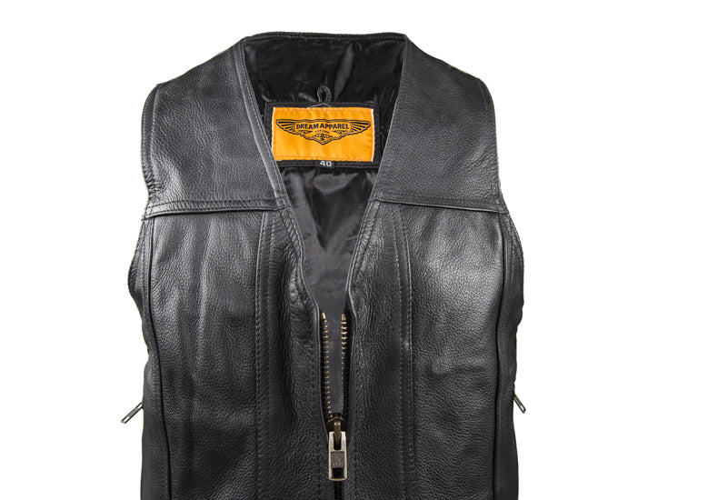 Mens Plain Leather Vest With Gun Pocket