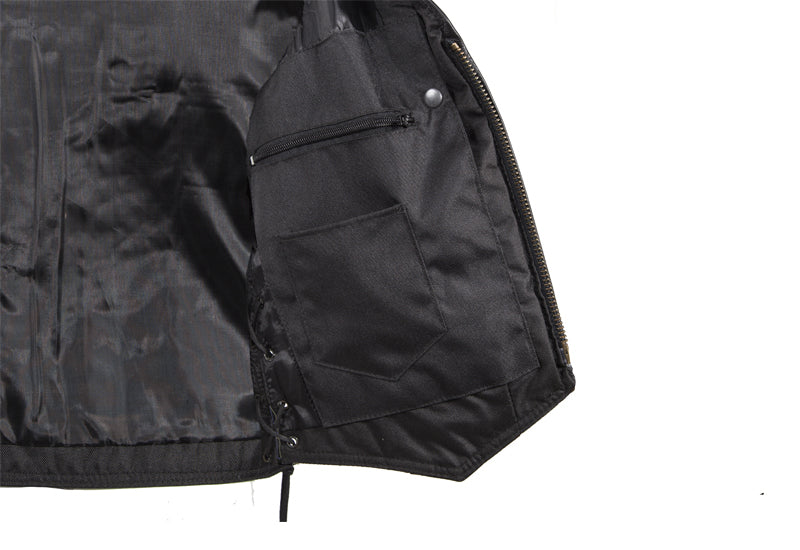 Mens Plain Leather Vest With Gun Pocket