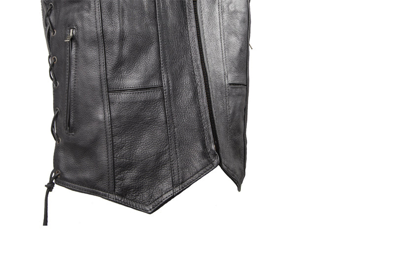 Mens Plain Leather Vest With Gun Pocket