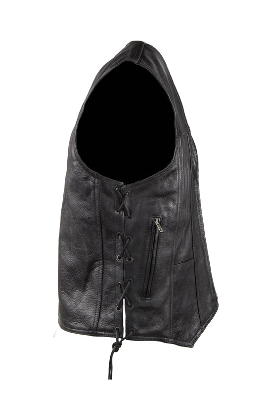 Mens Plain Leather Vest With Gun Pocket