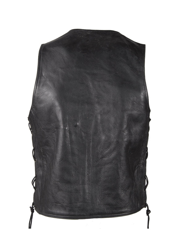 Mens Plain Leather Vest With Gun Pocket