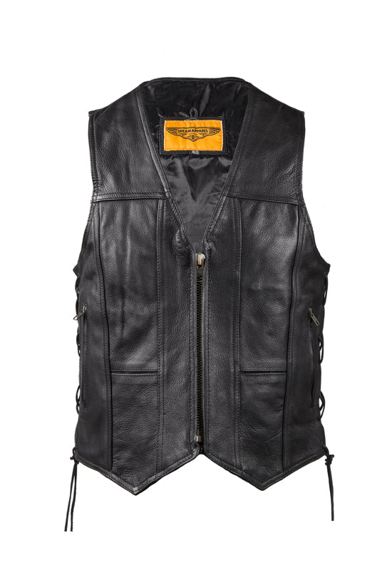 Mens Plain Leather Vest With Gun Pocket