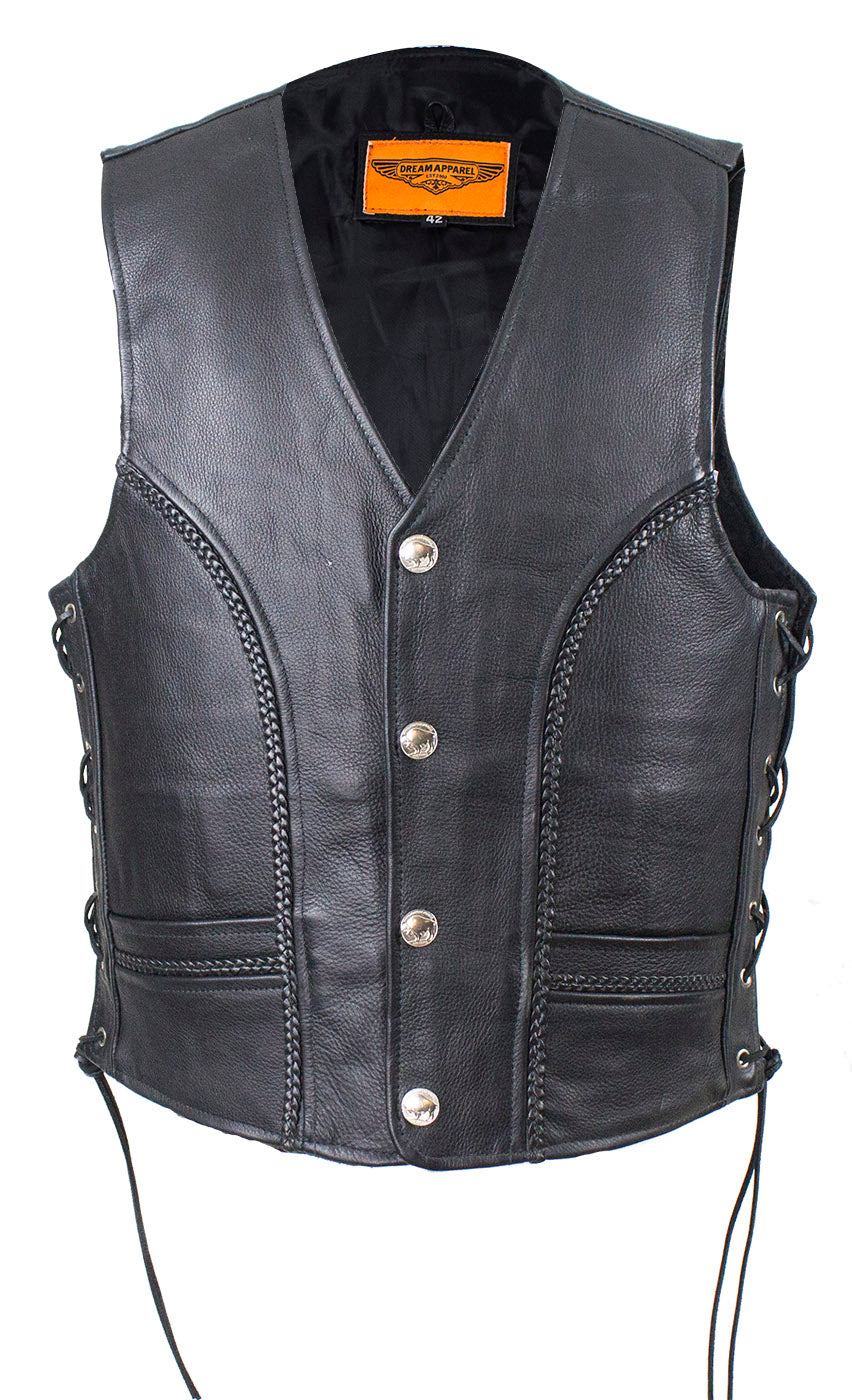 Men's Leather Vest With Buffalo Nickel Snaps