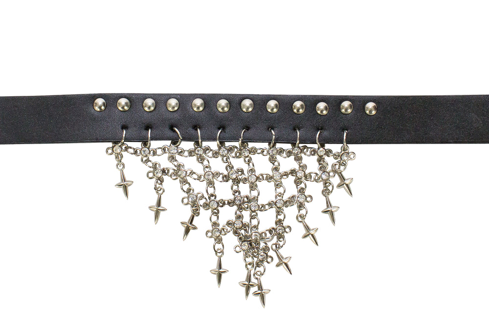 Leather Necklace With Crosses & Studs