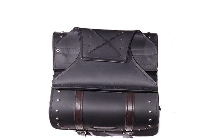 PVC Motorcycle Saddlebag With Studs & Brown Straps