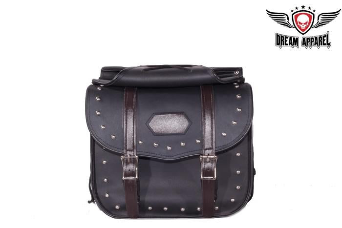 PVC Motorcycle Saddlebag With Studs & Brown Straps