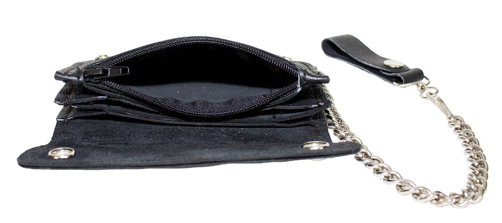 Black Naked Cowhide Leather Winged V-Twin Engine Multi-Pocket Wallet