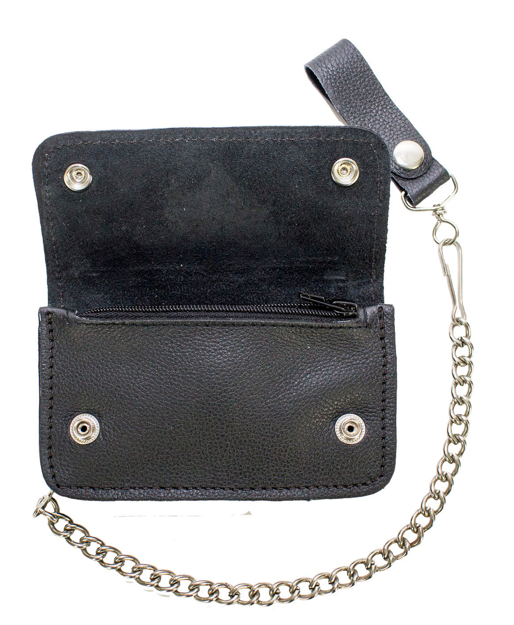 Black Naked Cowhide Leather Winged V-Twin Engine Multi-Pocket Wallet