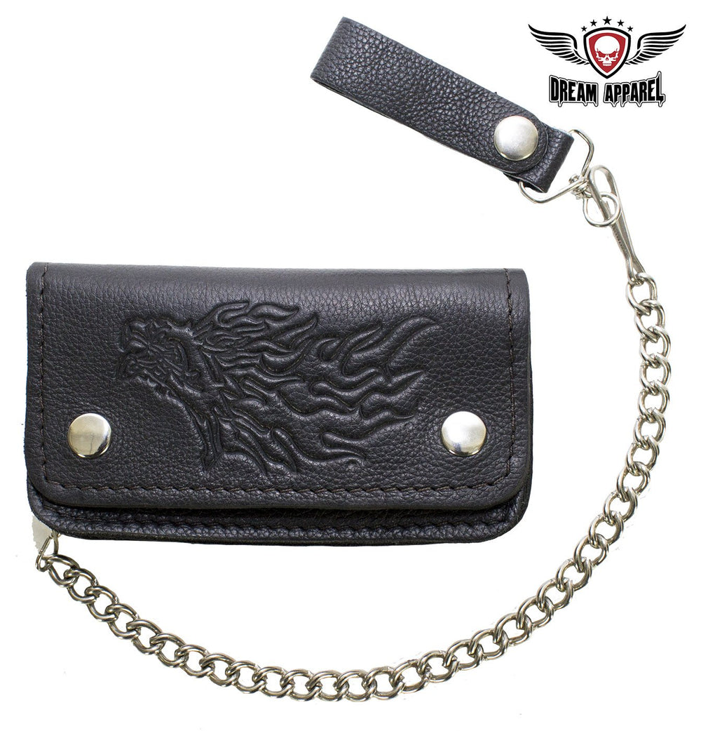 Black Naked Cowhide Leather Embossed Flaming Eagle Multi-Pocket Wallet