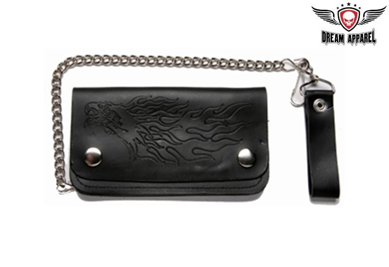 Leather Wallet With Embossed Eagle & Flames