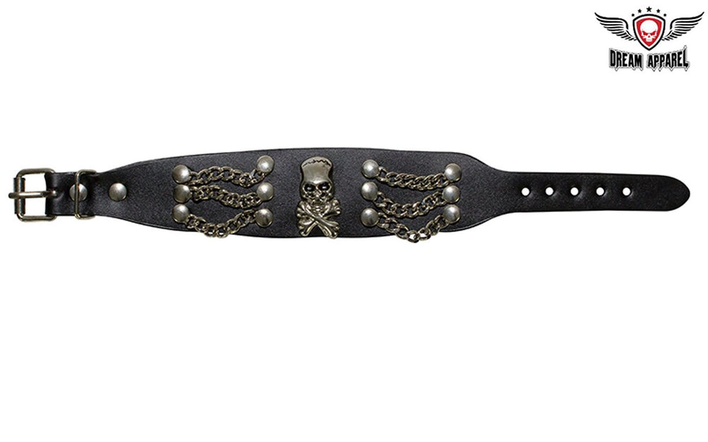 Wristband with Skull and Small Chains